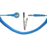 Safeguard SG-SK-3DK-BA-HB-2400MM-1MOHM. ESD spiral cable, 1 MOhm, light blue, 2,4 m, 3 mm push button, banana plug, crocodile clip