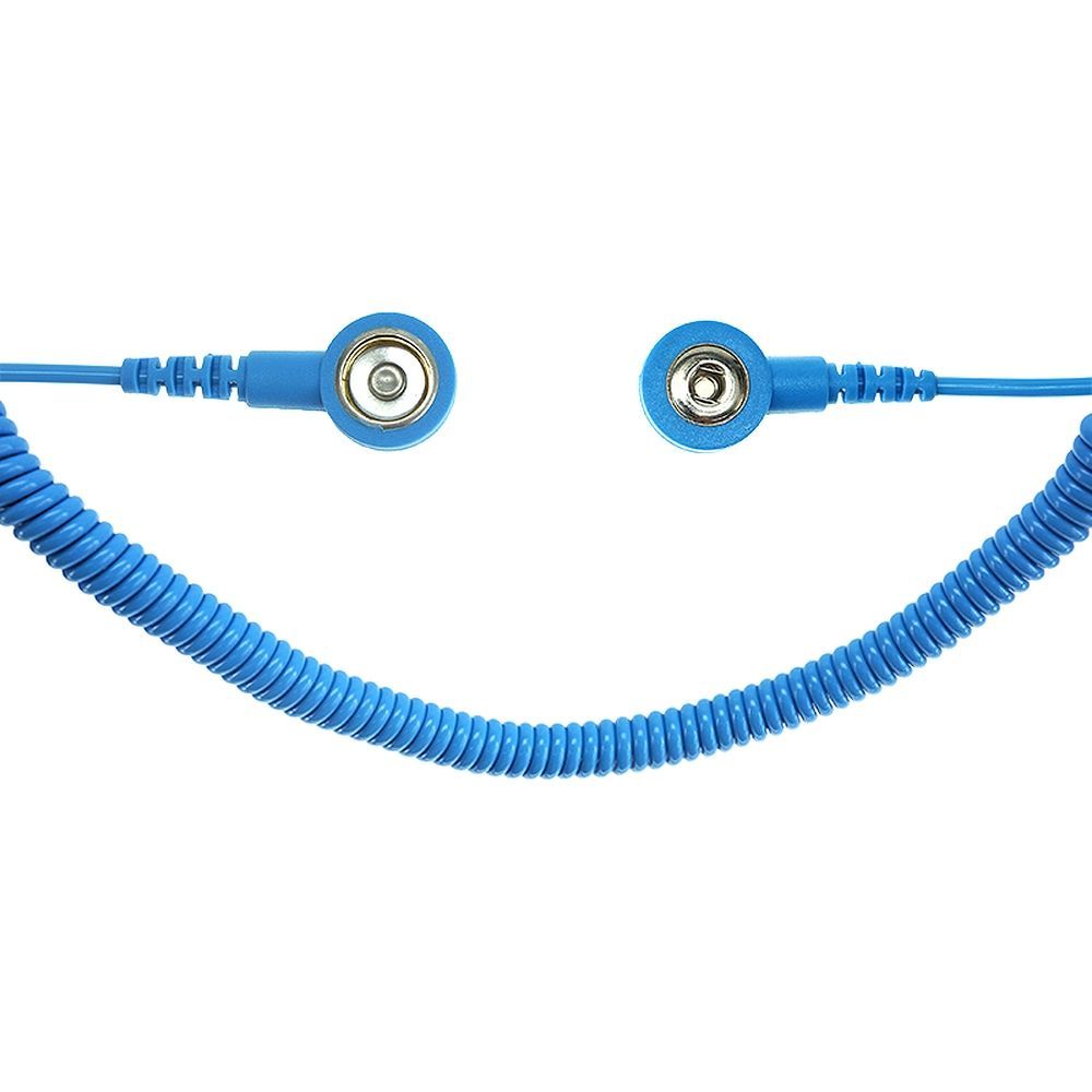 Safeguard SG-SK-3/10DK-HB-2400MM-2MOHM. ESD spiral cable, 2 MOhm, light blue, 2.4 m, 3/10 mm snap fastener