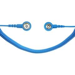 ESD Spiralkabel, 2 MOhm, hellblau, 2,4 m, 3/10 mm Druckknopf