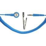 Safeguard SG-SK-10DK-BA-HB-2400MM-1MOHM. ESD spiral cable, 1 Mohm, light blue, 2,4 m, 10 mm snap fastener, banana plug, crocodile clip