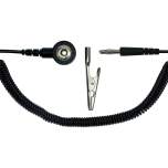 Safeguard SG-SK-3DK-BA-KR-SCH-2400MM-1MOHM. ESD spiral cable, 1 Mohm, black, 2,4 m, 3 mm push button, banana plug, crocodile clip