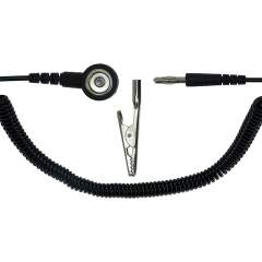 Safeguard SG-SK-10DK-BA-SCH-2400MM-1MOHM. ESD spiral cable, 1 Mohm, black, 2,4 m, 10 mm push button, banana plug