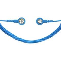 ESD Spiralkabel, 2 MOhm, hellblau, 2,4 m, 7/10 mm Druckknopf
