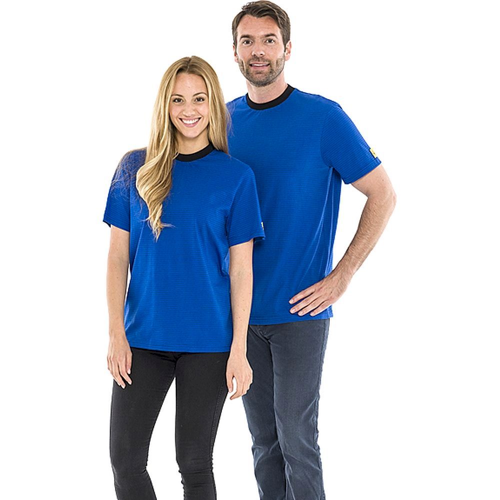Safeguard SG-TS-RB-150-K10-KRAGEN-S. ESD-T-Shirt rundhals royalblau, mit schwarzem Kragen, 150g/m², S
