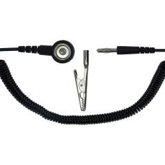 Safeguard SG-SK-10DK-BA-SCH-1800MM-1MOHM. ESD spiral cable, 1 Mohm, black, 1,8 m, 10 mm push button, banana plug