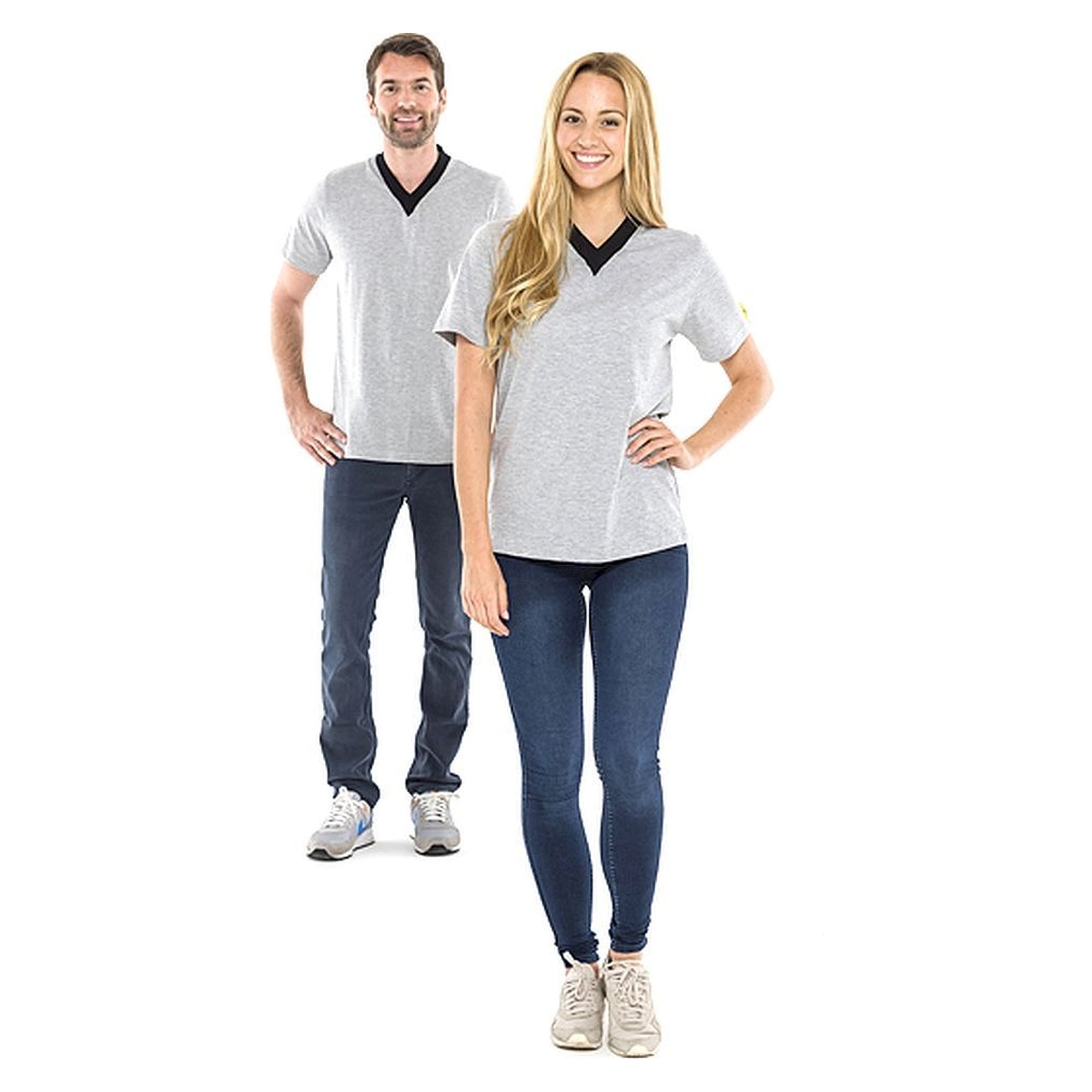 Safeguard SG-TS-HGSCH-150-K20-XXL. ESD-Shirt V-neck light grey/black, 150g/m2, 2XL