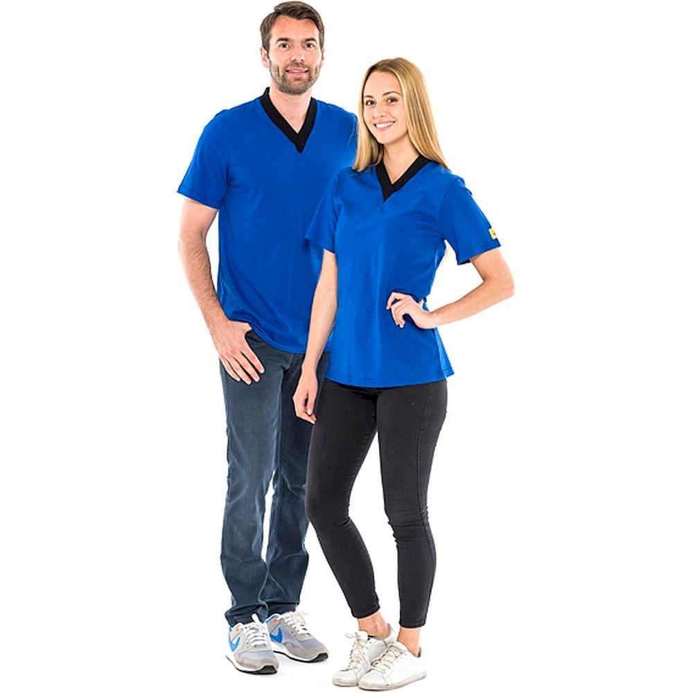 Safeguard SG-TS-RBSCH-150-K20-4XL. ESD-Shirt V-Neck royal blue/black, 150g/m2, 4XL