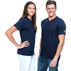 Safeguard SG-TS-MB-150-K20-S. ESD T-Shirt V-neck navy blue, 150g/m2, S