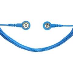 ESD Spiralkabel, 1 Mohm, hellblau, 2,4 m, 3/10 mm Druckknopf