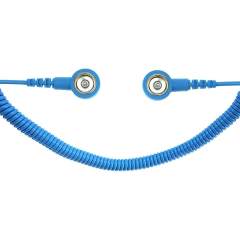 ESD Spiralkabel, 1 Mohm, blau, 2,4 m, 10/10 mm Druckknopf