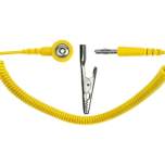 Safeguard SG-SK-3DK-BA-GE-2400MM-1MOHM. ESD spiral cable, 1 Mohm, yellow, 2.4 m, banana plug, crocodile clip, 3 mm push button