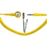 Safeguard SG-SK-10DK-BA-GE-2400MM-1MOHM. ESD spiral cable, 1 Mohm, yellow, 2,4 m, 10 mm push button, banana plug, crocodile clip