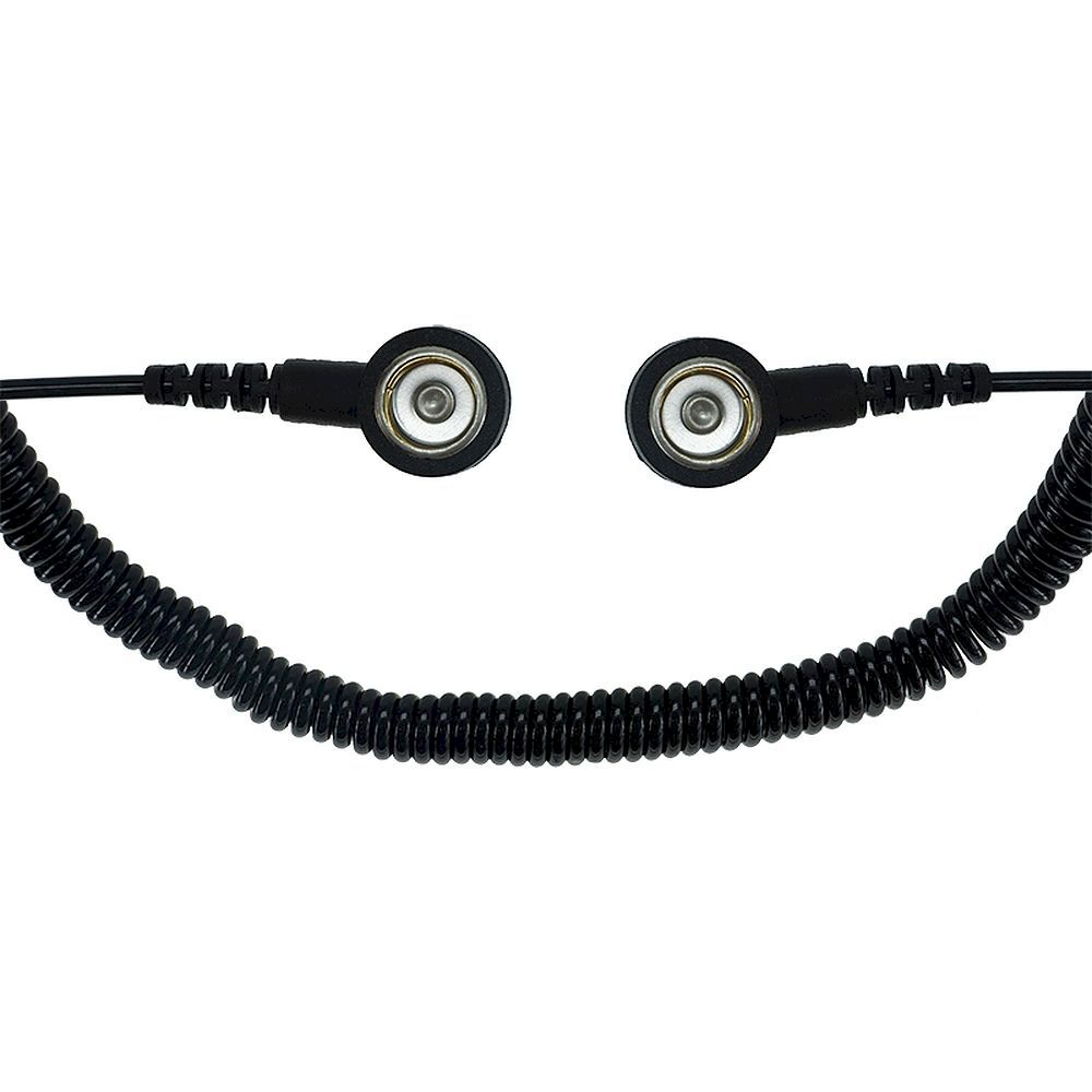 ESD Spiralkabel, 2 MOhm, schwarz, 3,6 m, 10/10 mm Druckknopf