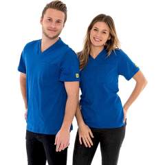 Safeguard SG-TS-RB-150-K20-TASCHE-S. ESD T-Shirt V-neck blue, breast pocket, 150g/m2, S