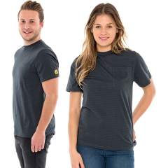 Safeguard SG-TS-GR-150-K10-XS. ESD T-Shirt ro with neck grey, breast pocket, 150g/m2, XS