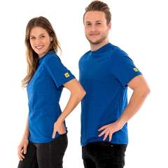 Safeguard SG-TS-RB-150-K10-TASCHE-S. ESD-T-Shirt rundhals blau, Brusttasche, 150g/m², S
