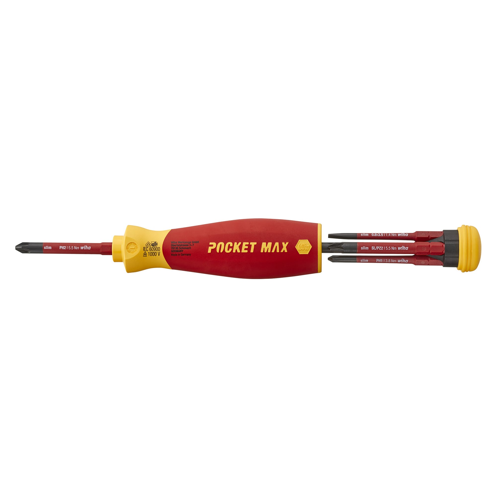 Schraubendreher mit Bit-Magazin PocketMax electric, 4 slimBits VDE 1.000 V - Wiha 45296