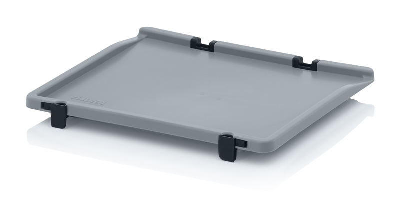 SD 43. Scharnierdeckel für Eurobehälter, 1 Scharnierdeckel
2 Scharniere
2 Verschlusshebel
4 Thermoplastschrauben