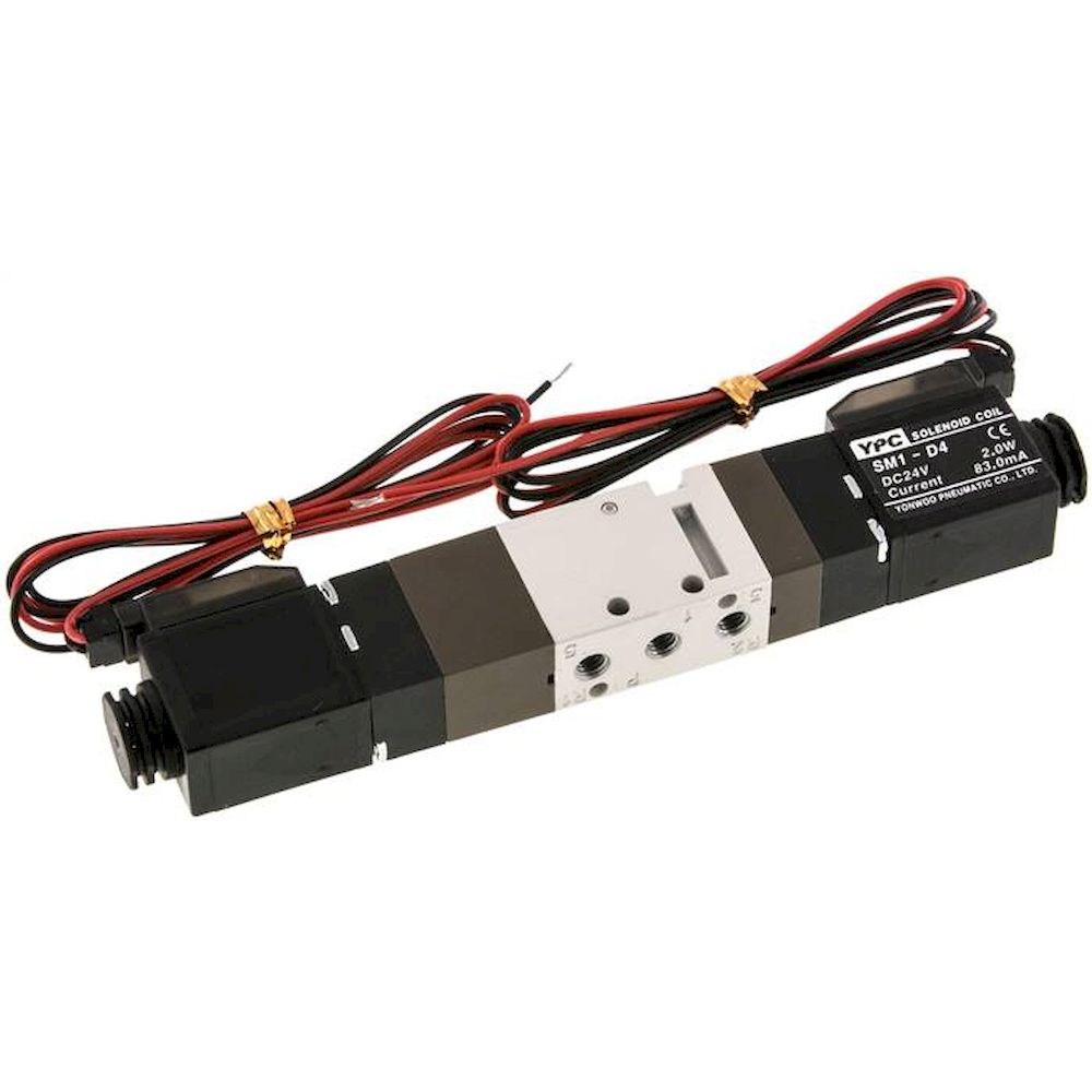 YPC SF1403 IPSM-D4. 5/3-Wege Magnetventil, M 5, Mittelstellung entlüftet, 24 V DC