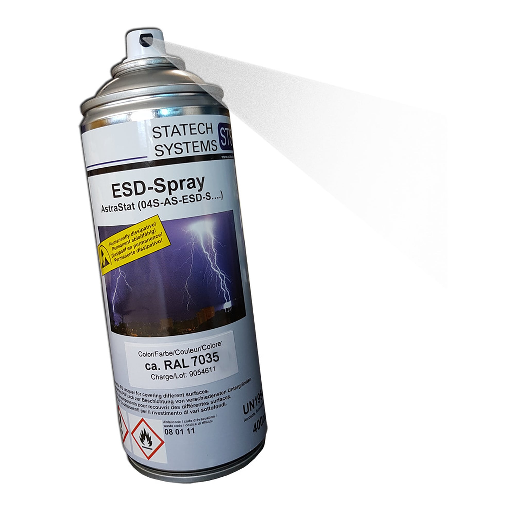 Peinture ESD en spray AstraStat type S 2K PU 400 ml, RAL 7035 gris clair - Statech Systems EP1101006
