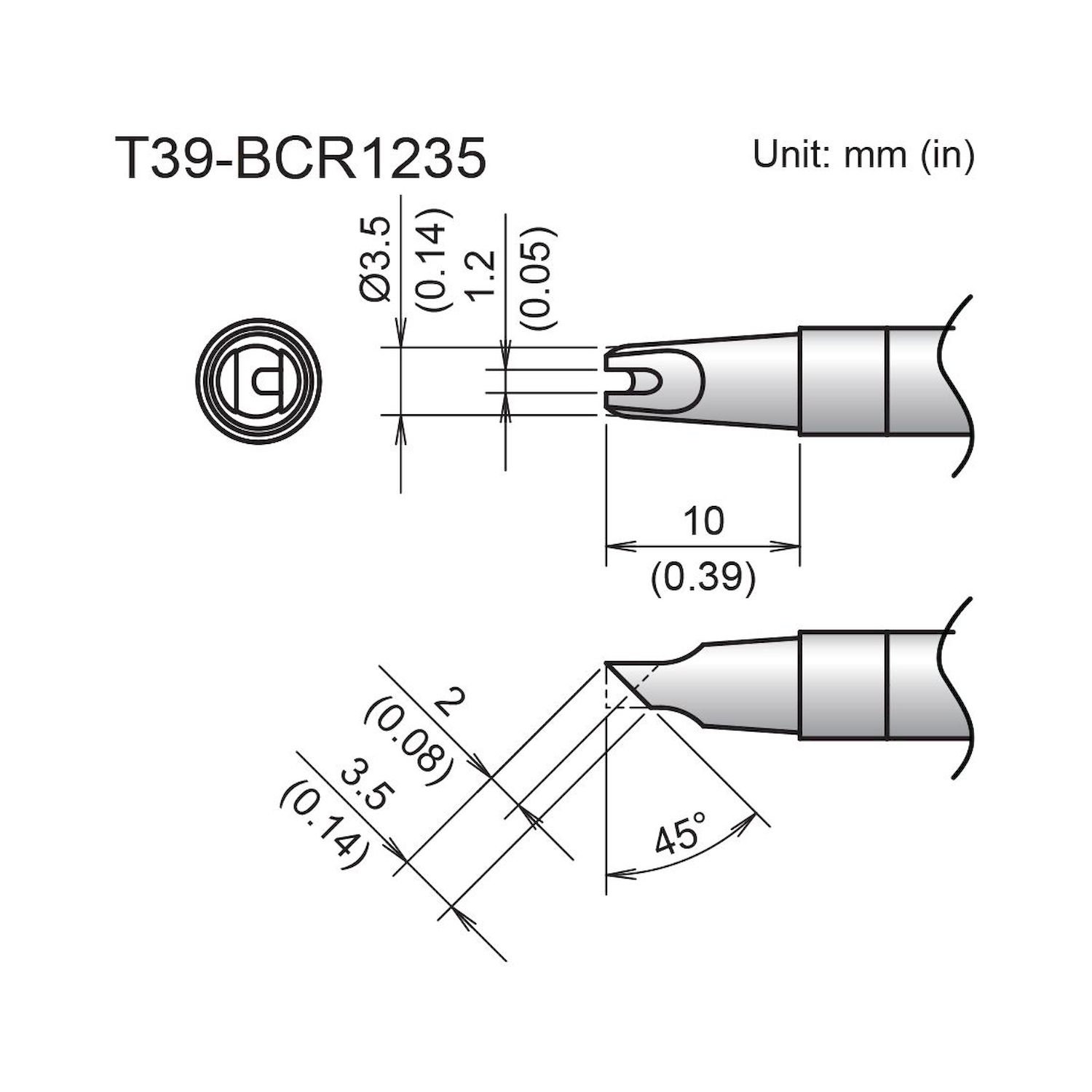 Hakko T39-BCR1235. Aktiv-Lötspitze Format 1235BCR - Schlitz für Lötkolben FX 9701