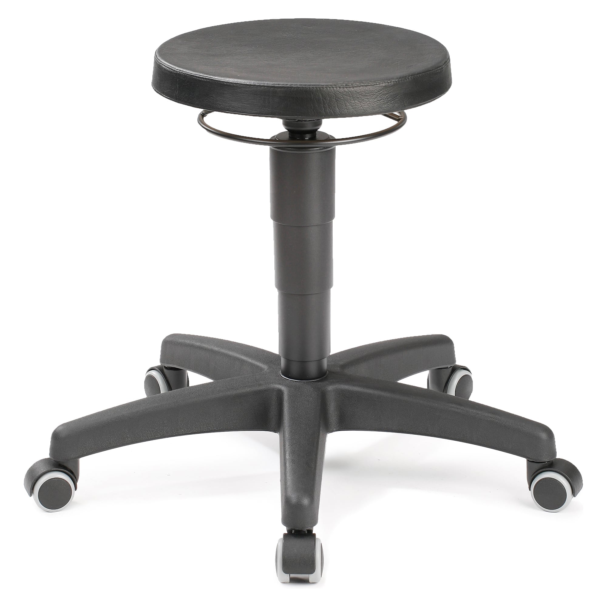 Tabouret de travail 15 sur roulettes, PU noir, assise 460-630 mm, siège 350 mm, 120 kg - Treston C15PU