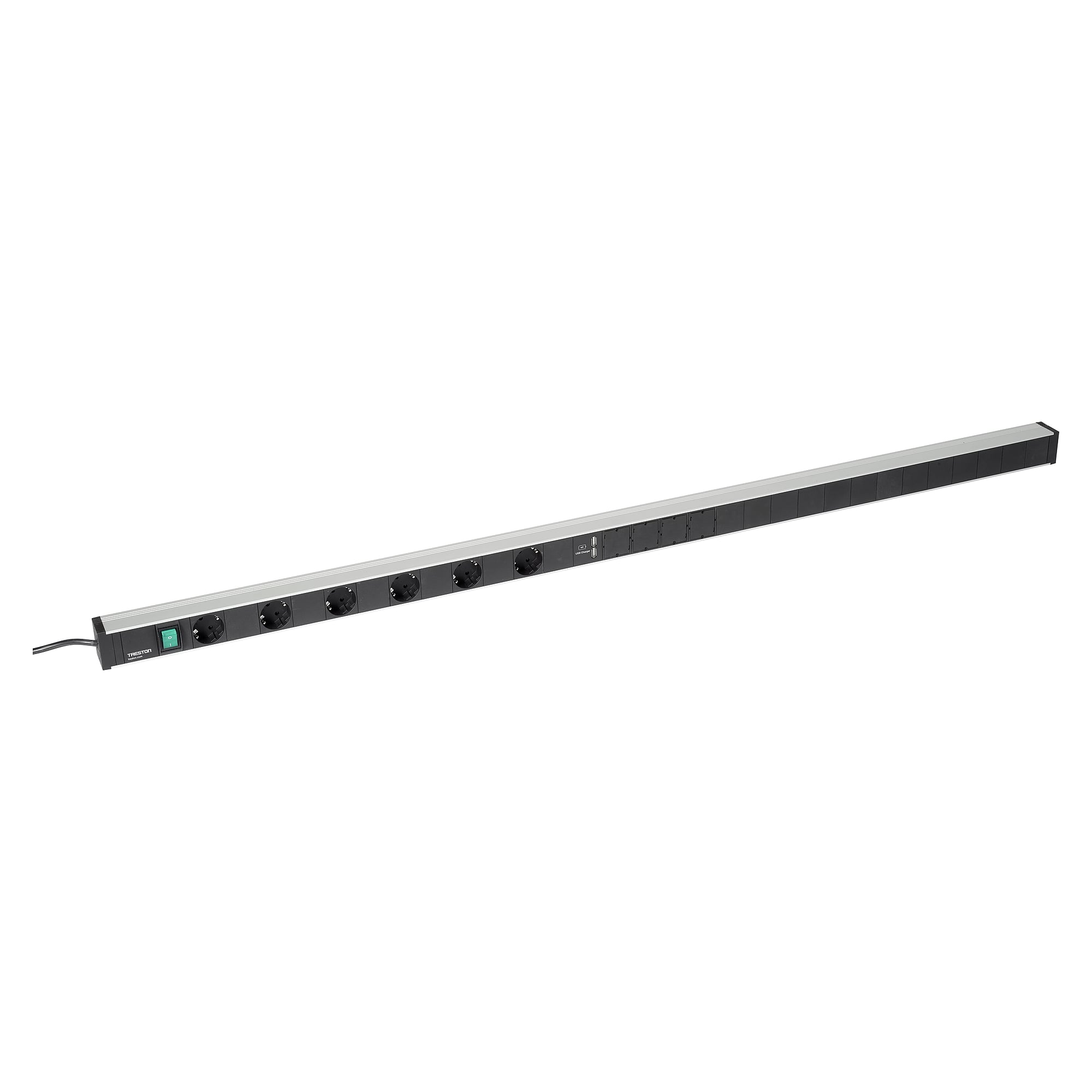 Power rail 1400/1, 1400 mm, 6 Schuko sockets, switch, 2x USB - Treston TPR14-001