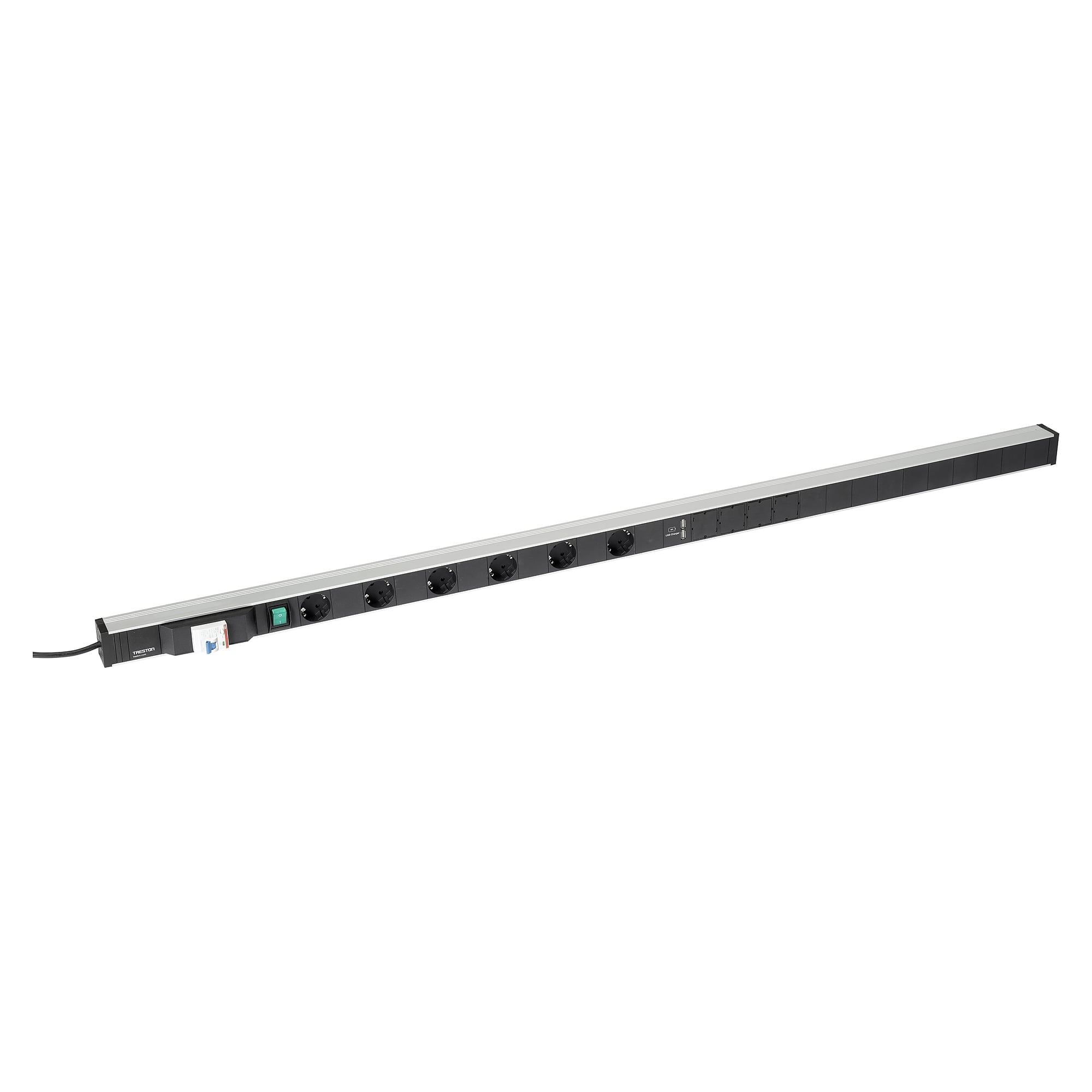 Power rail 1400/10, 1400 mm, 6 Schuko, switch, RCD, 2x USB - Treston TPR14-010