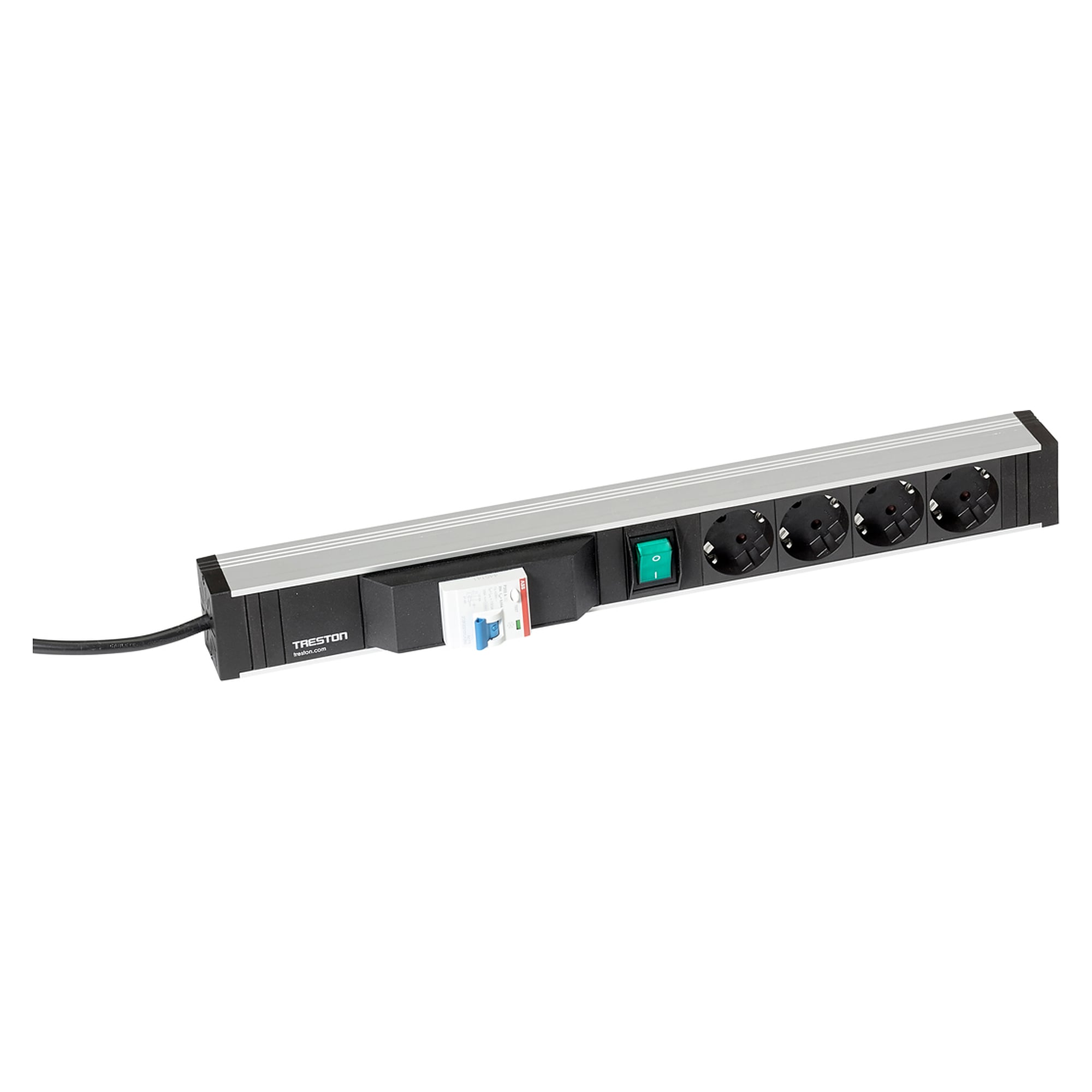 Power Rail 468 with 4 Schuko Sockets, Switch and Residual Current Protection - Treston TPR4-004