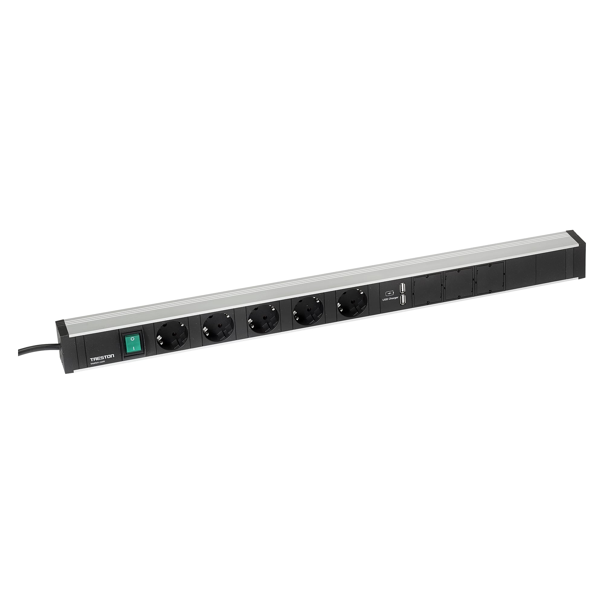 Rampe d'alimentation 683 avec 5 prises Schuko, interrupteur et 2x USB - Treston TPR7-001