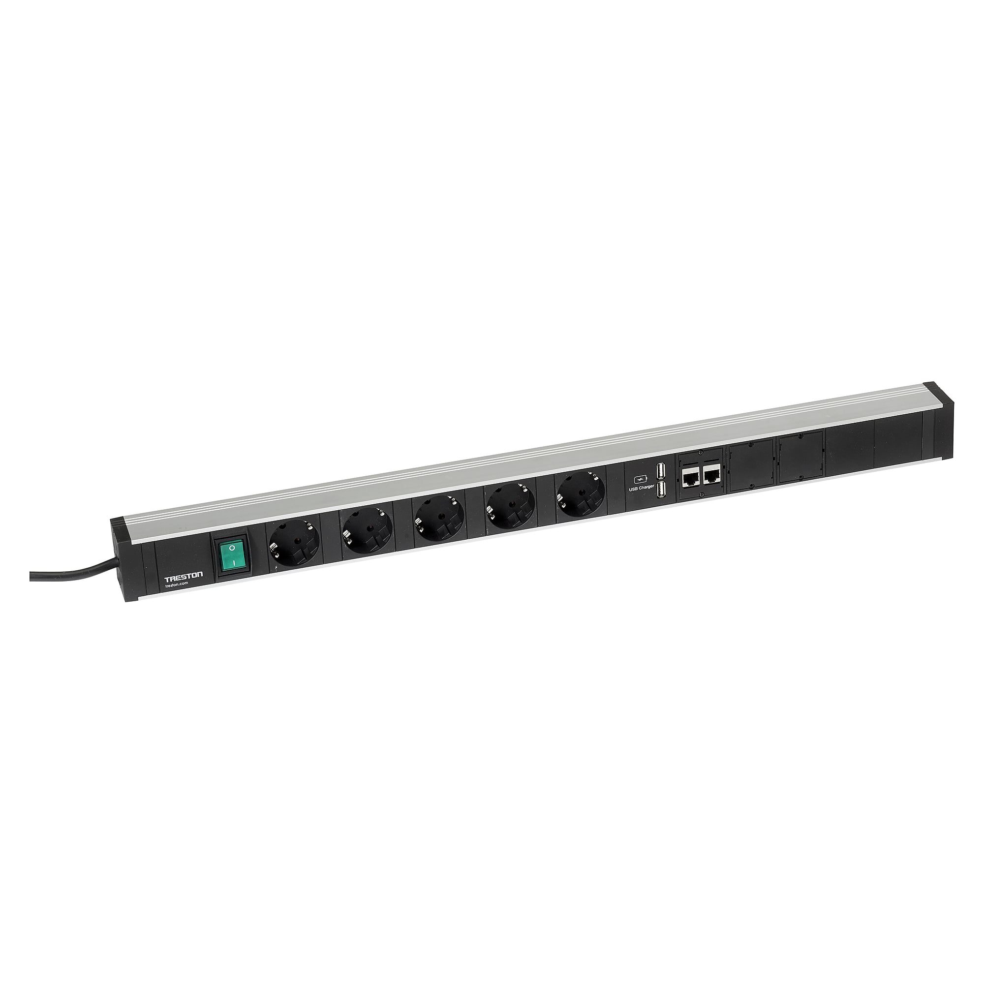 Energieleiste 683 mit 5 Schuko-Steckdosen, Schalter, 2x USB und 2x CAT6A - Treston TPR7-003