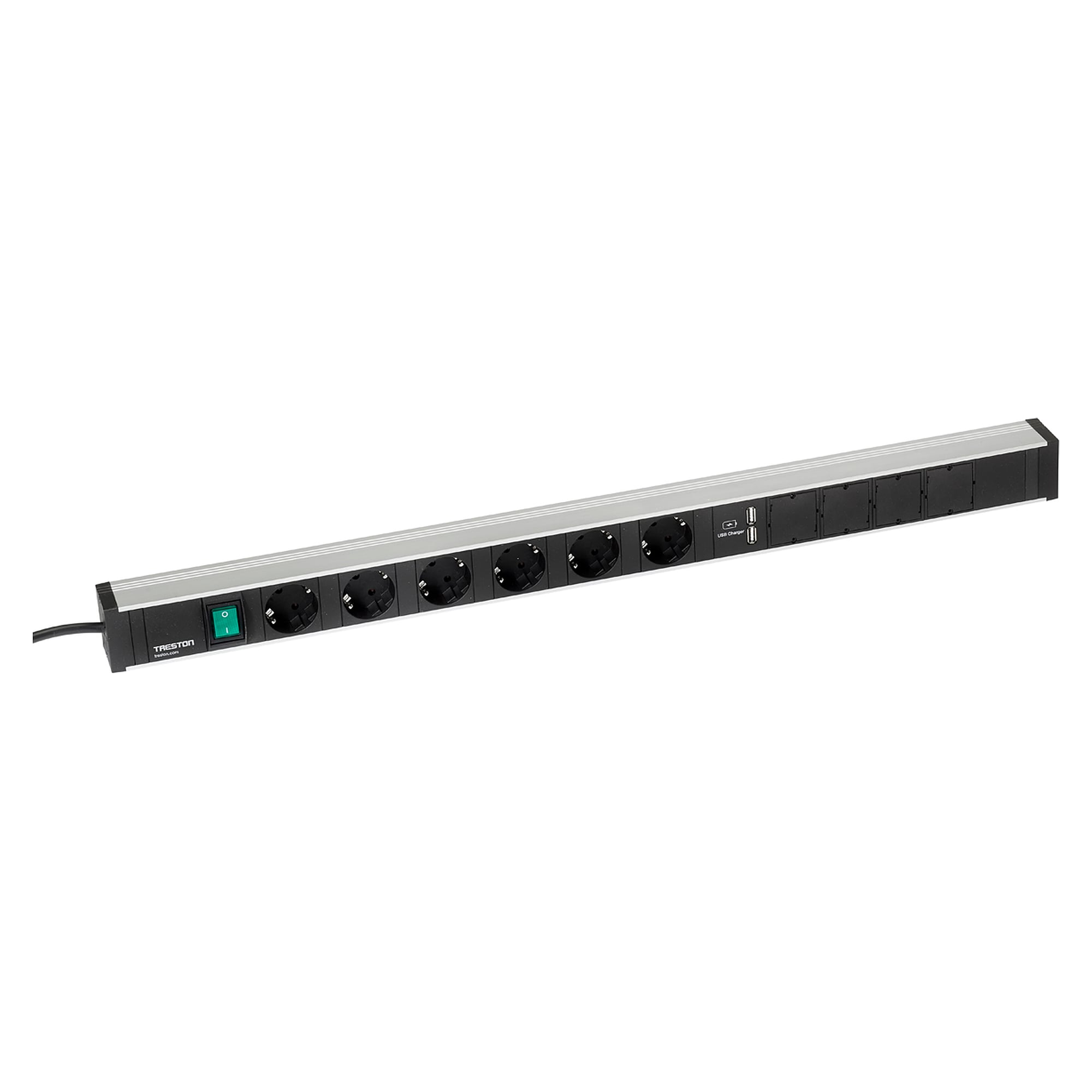 Power Rail 836 with 6 Schuko Sockets, Switch and 2x USB - Treston TPR9-001