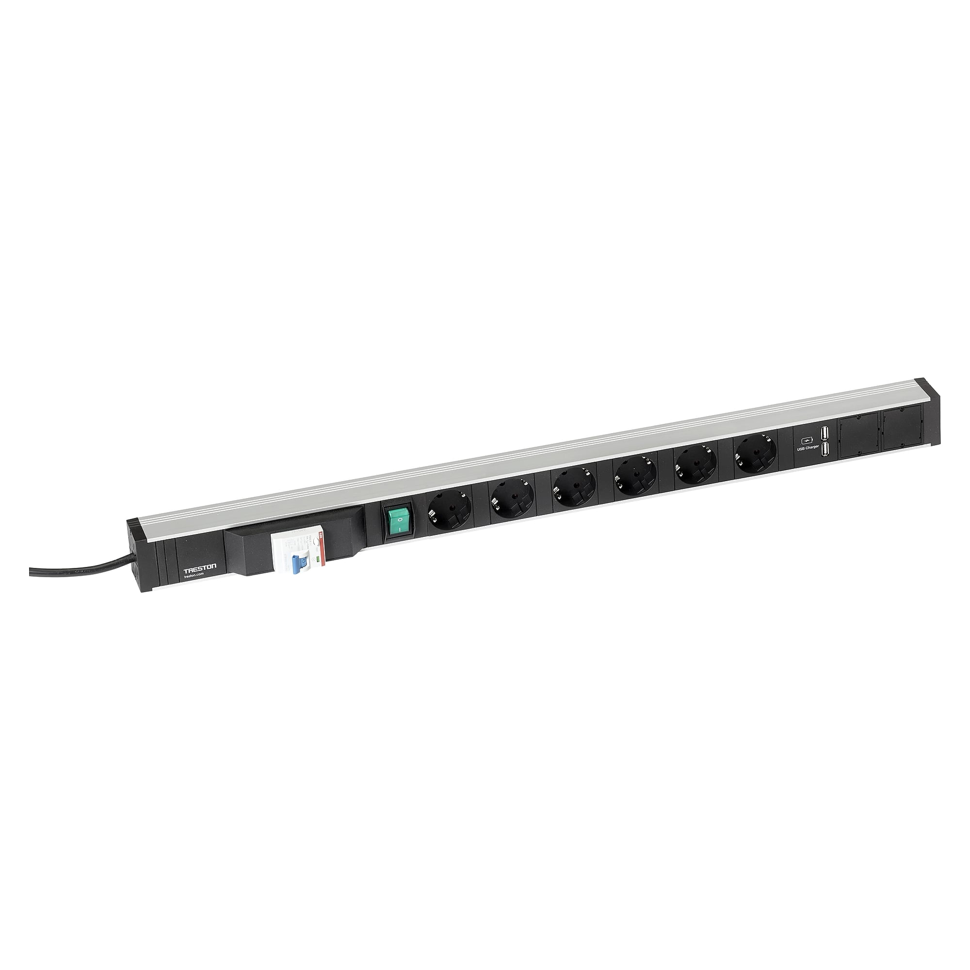 Rampe d'alimentation 836 avec 6 prises Schuko, interrupteur, protection différentielle et 2x USB - Treston TPR9-010