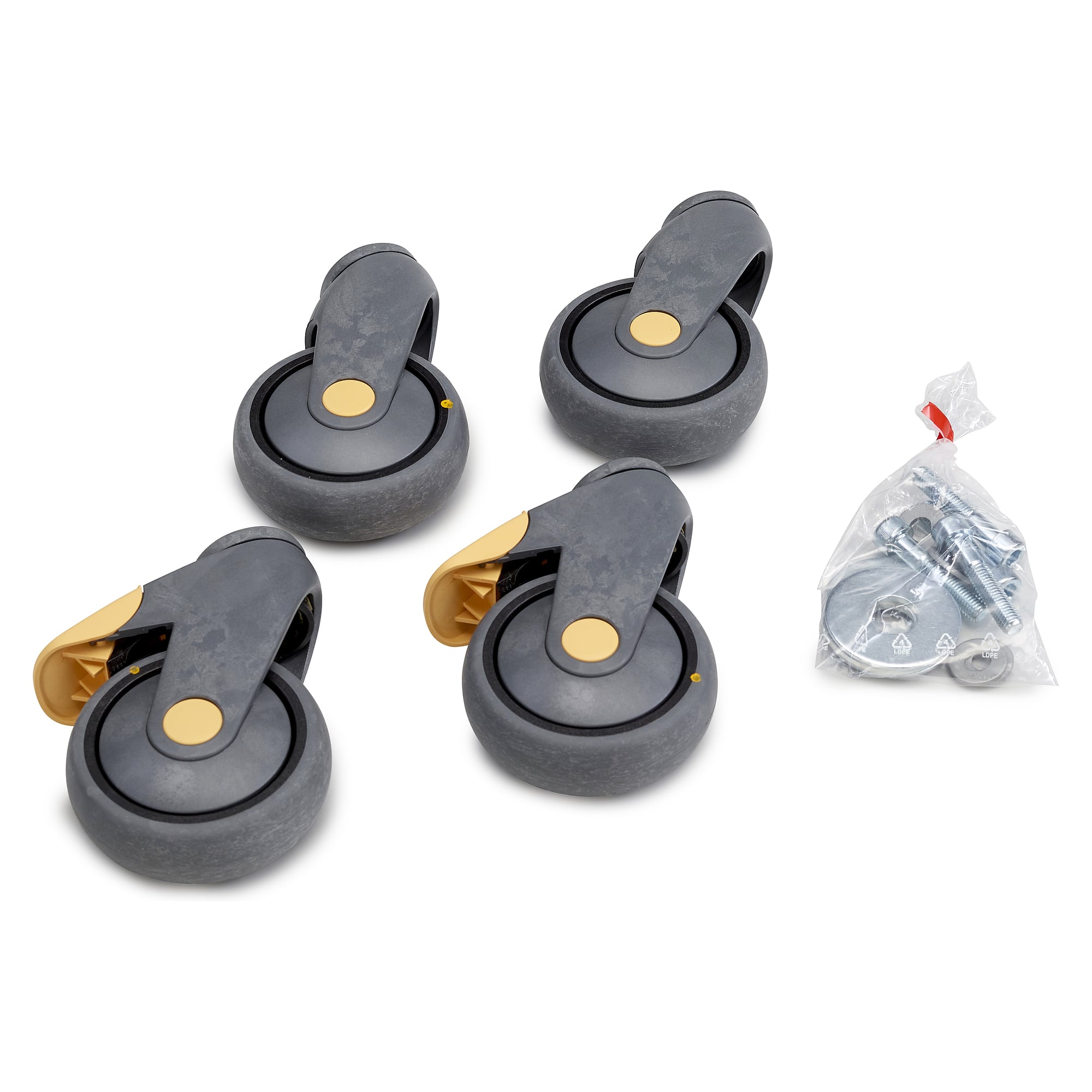 ESD-Rollenset für WB-Tisch, 4 Lenkrollen 100 mm, 2 mit Feststeller, Tragfähigkeit 150 kg - Treston LCS100 ESD