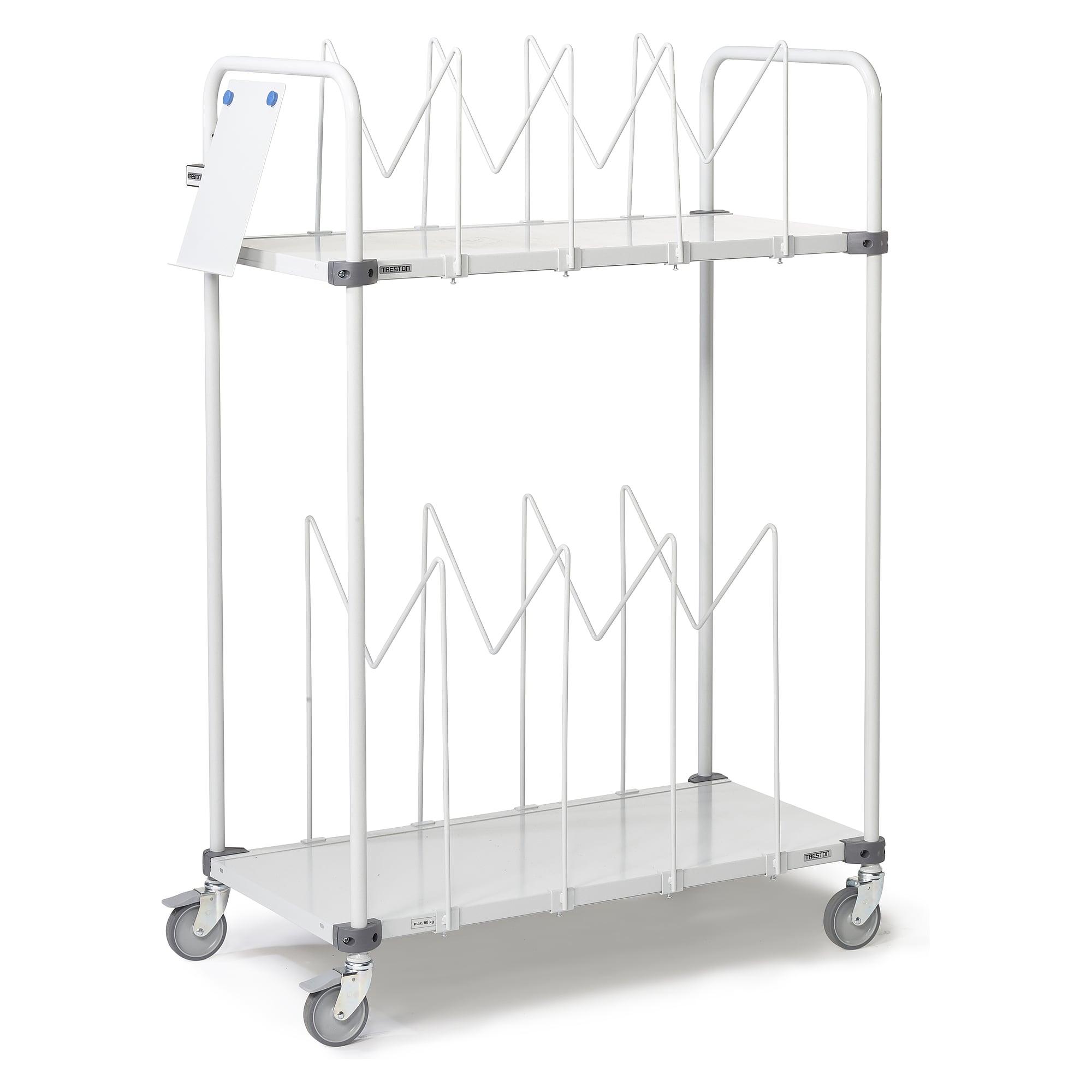 High carton trolley with 4 M-dividers and 4 swivel castors, 1090x530x1515 mm, grey - Treston HCT410