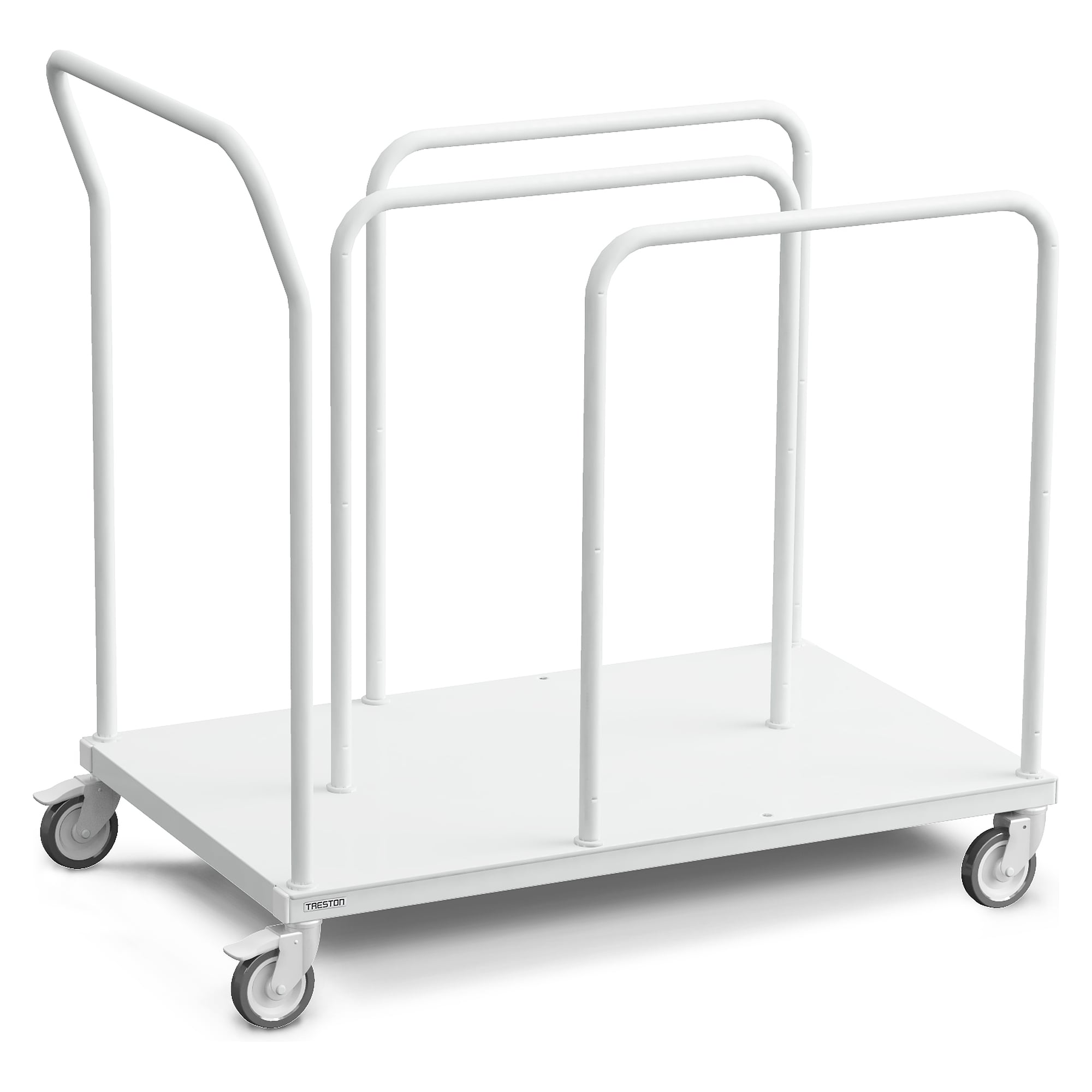 Low carton trolley with 4 dividers and 4 swivel castors, 1080x620x870 mm, grey - Treston LCT610