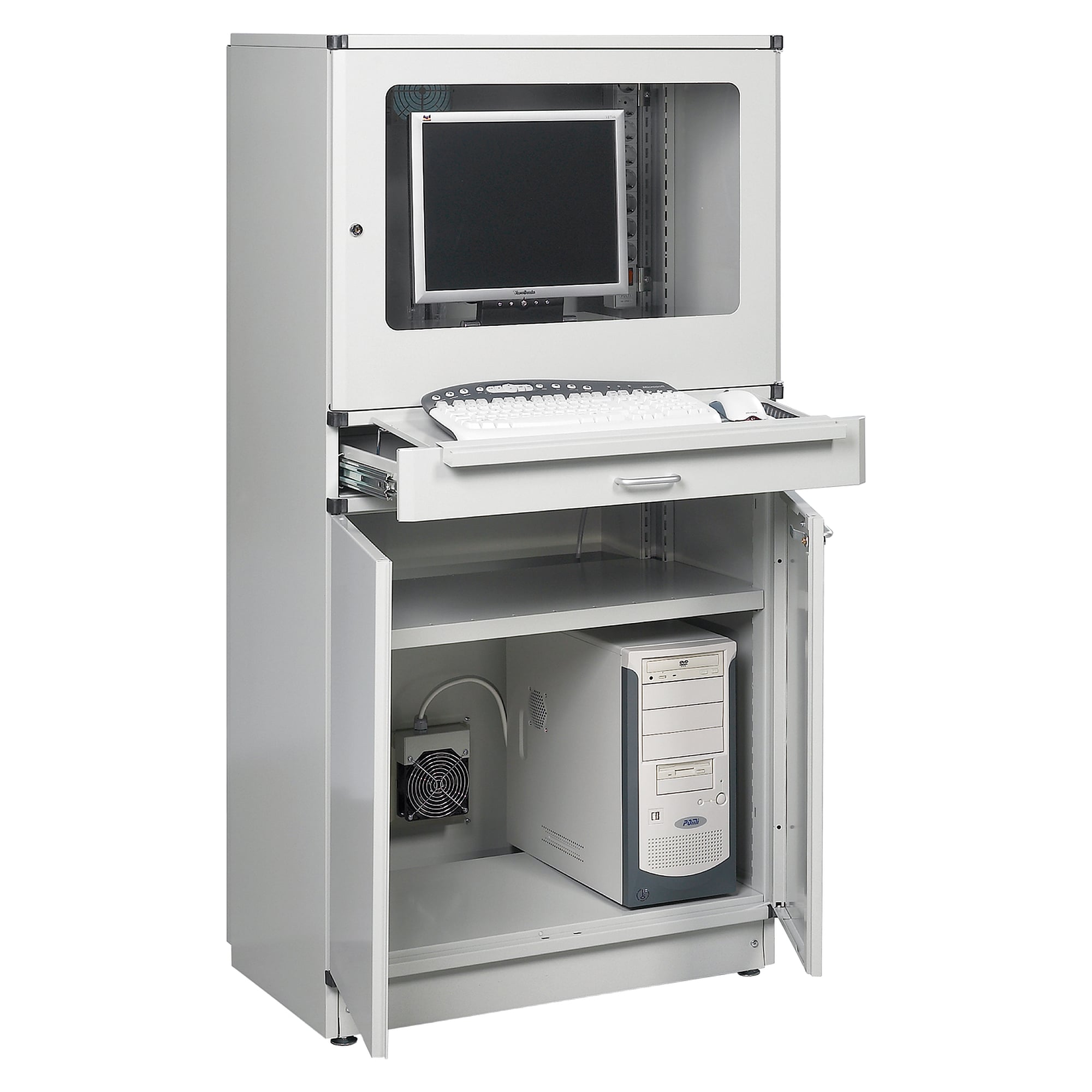 PC-Schrank ohne Energieleiste, BxTxH 800x500x1600 mm, RAL 7035 grau, ESD - Treston 854364-49