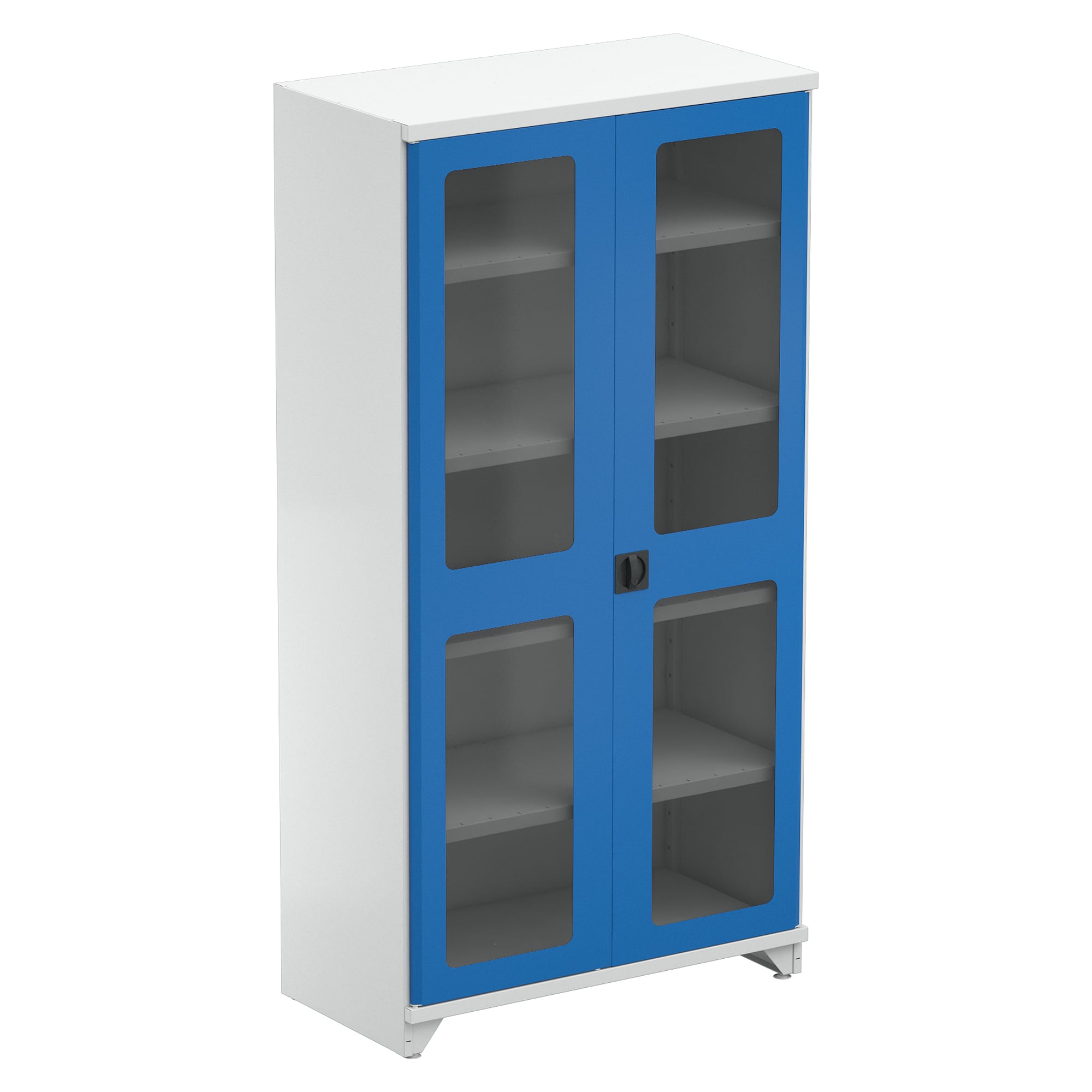 Shelving cabinet grey with blue acrylic glass doors, 4 shelves, 1030x630x2010 mm - Treston SC10060200-07-TD