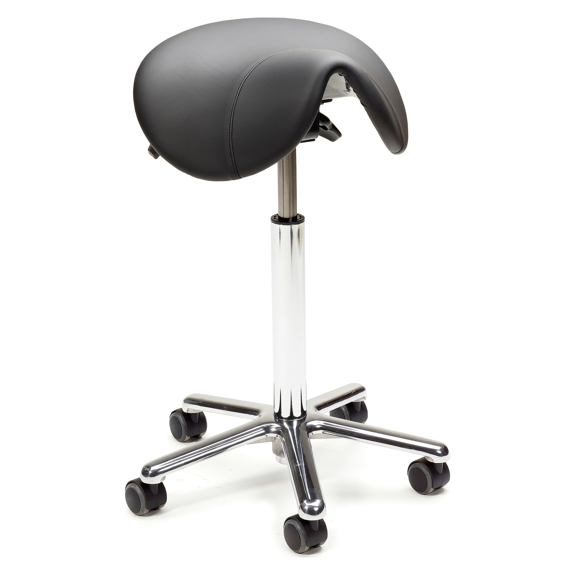 Saddle AL ESD saddle stool, black artificial leather, adjustable seat tilt, seat height 575-820 mm - Treston SADDLE AL ESD