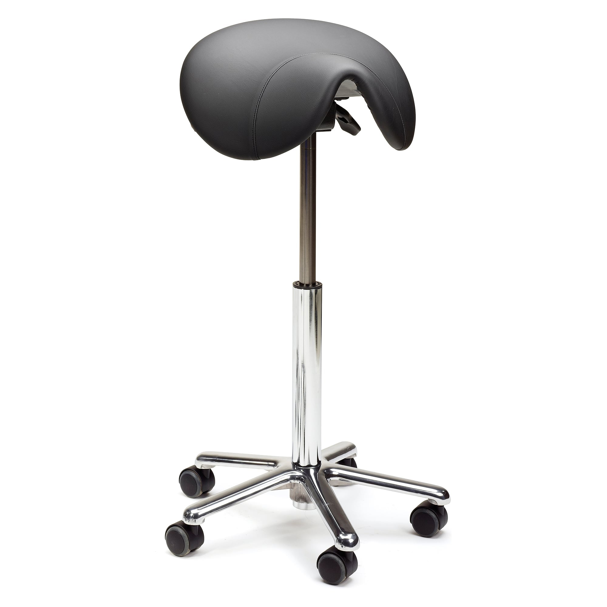 Sattelhocker Saddle L, Leder schwarz, Sitzneigung einstellbar, Sitzhöhe 575-820 mm - Treston SADDLE L