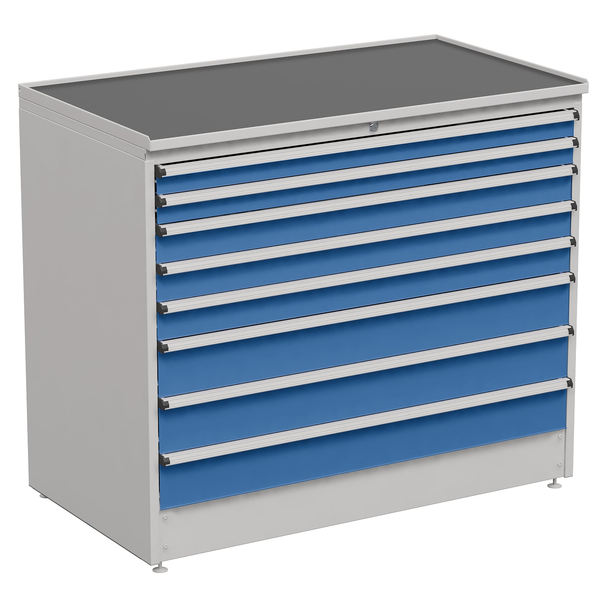 Bloc à tiroirs 130/110-2, 715x1310x1100 mm, 8 tiroirs, sortie totale, bleu - Treston 61507002H