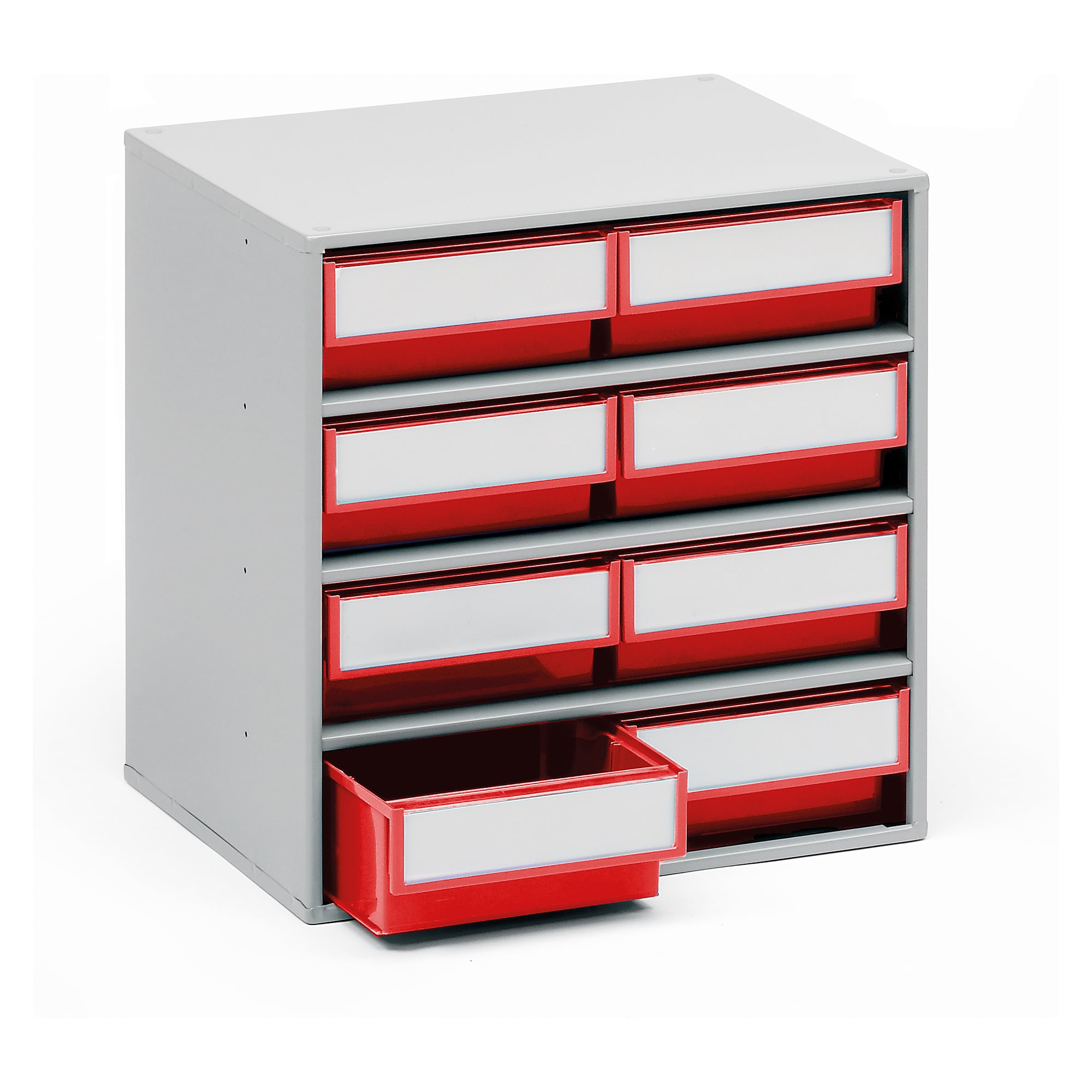 Storage bin cabinet 400x300x395 mm, 8 bins, red - Treston 0830-5