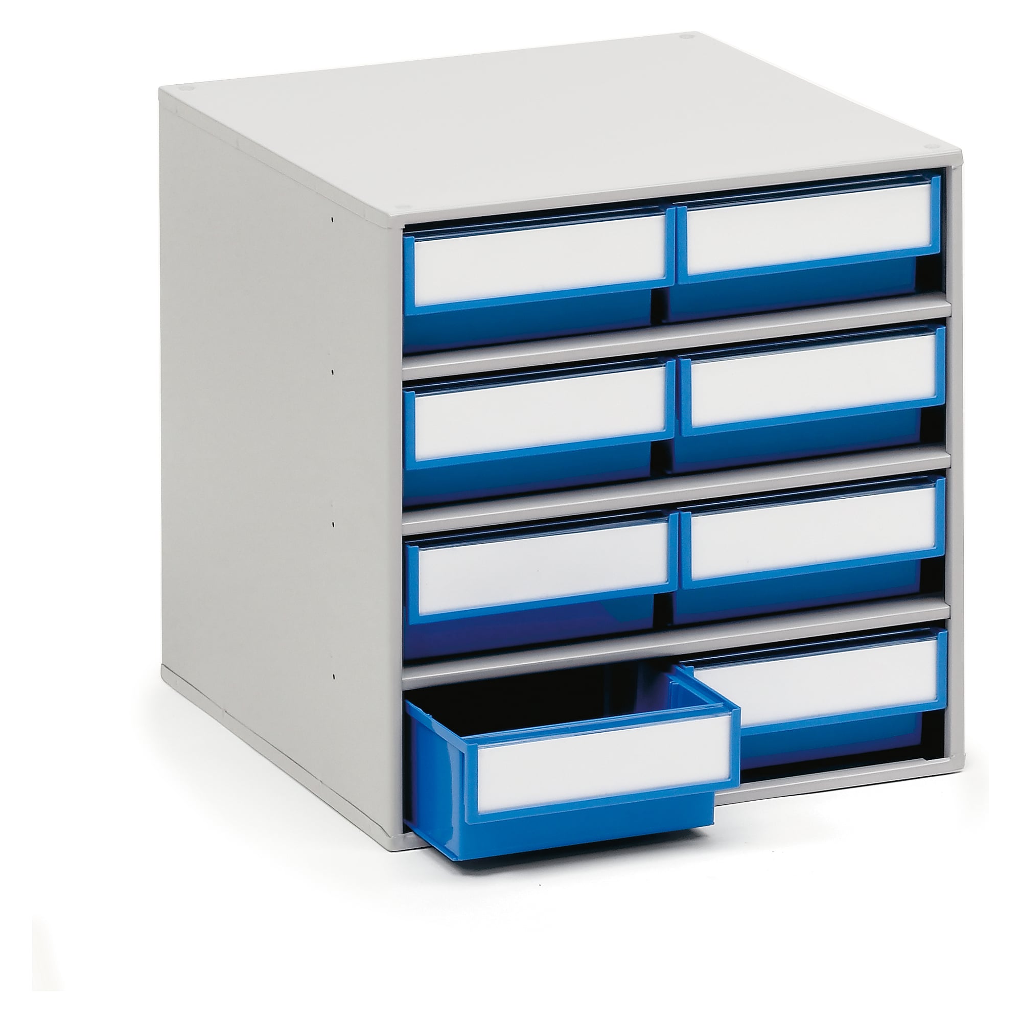 Storage bin cabinet 400x400x395 mm, 8 bins, blue - Treston 0840-6