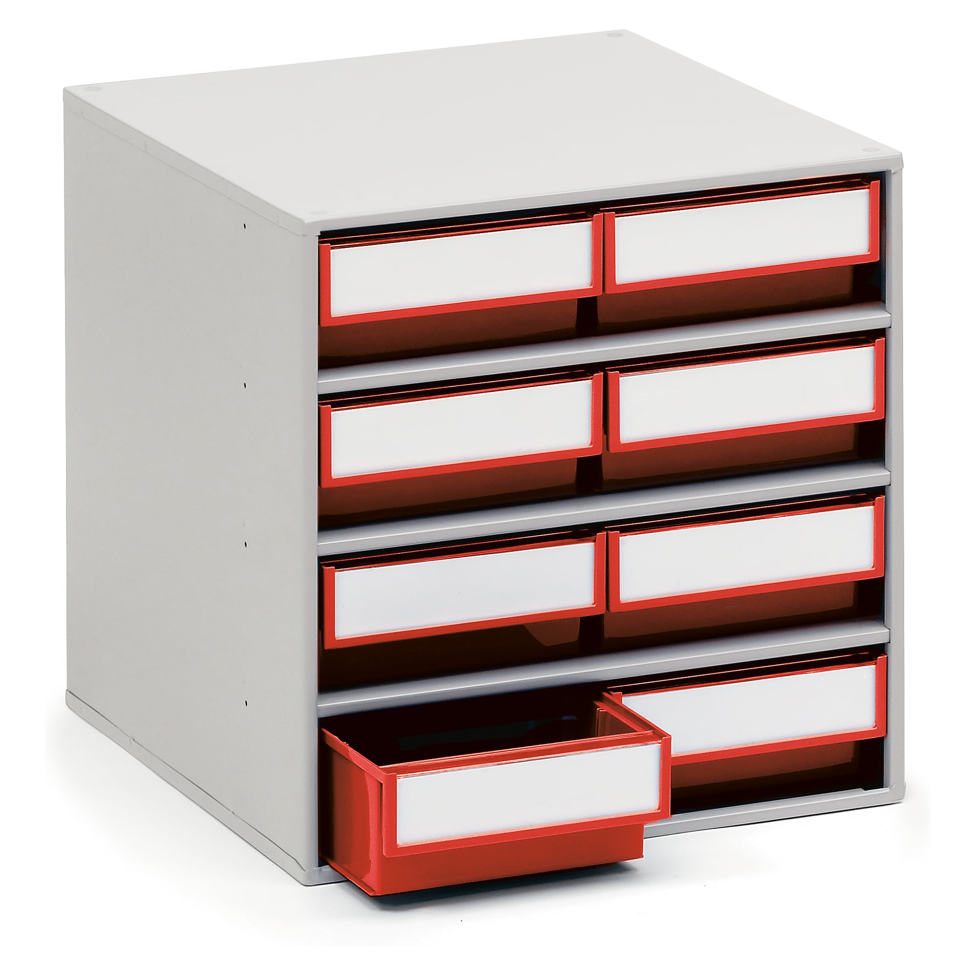 Storage bin cabinet 400x400x395 mm, 8 bins, red - Treston 0840-5