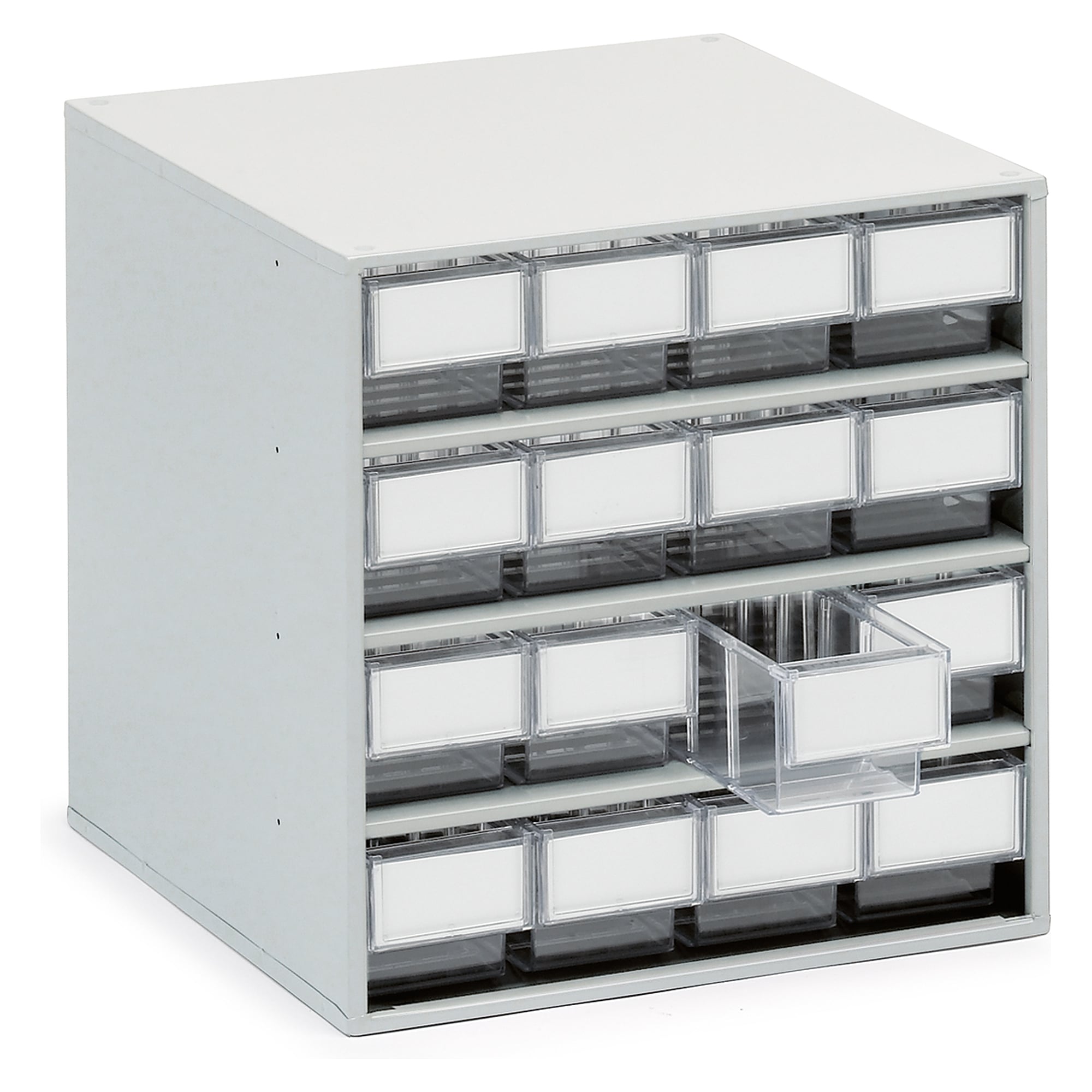 Storage bin cabinet 400x400x395 mm, 16 drawers, crystal clear - Treston 1640-1