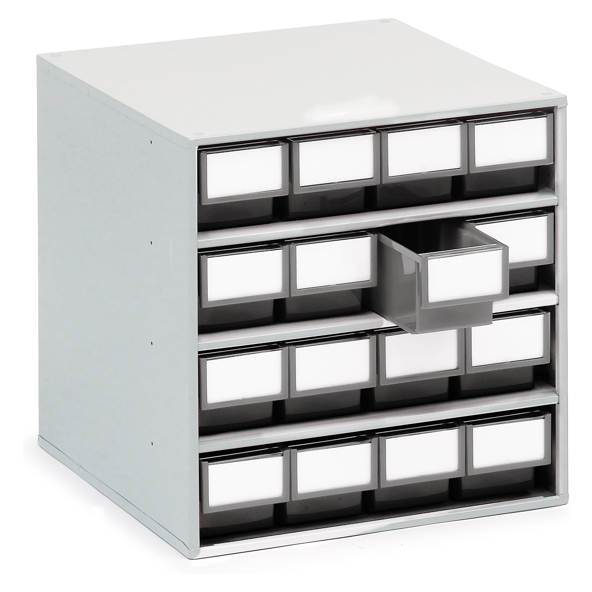 Storage bin cabinet 400x400x395 mm, 16 drawers, grey - Treston 1640-3