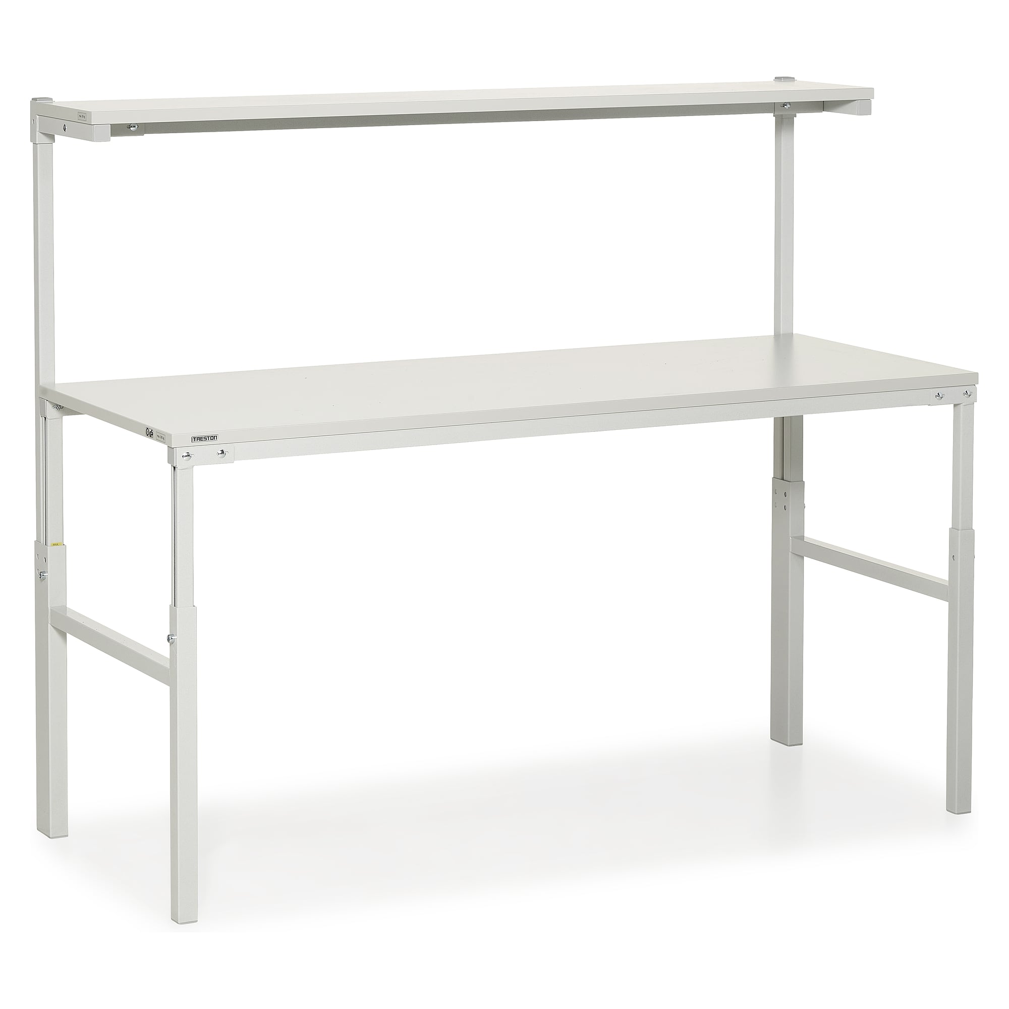 Arbeitstisch TPH mit Etagenbord, manuell höhenverstellbar 650-900 mm, 1800x700 mm - Treston TPH718