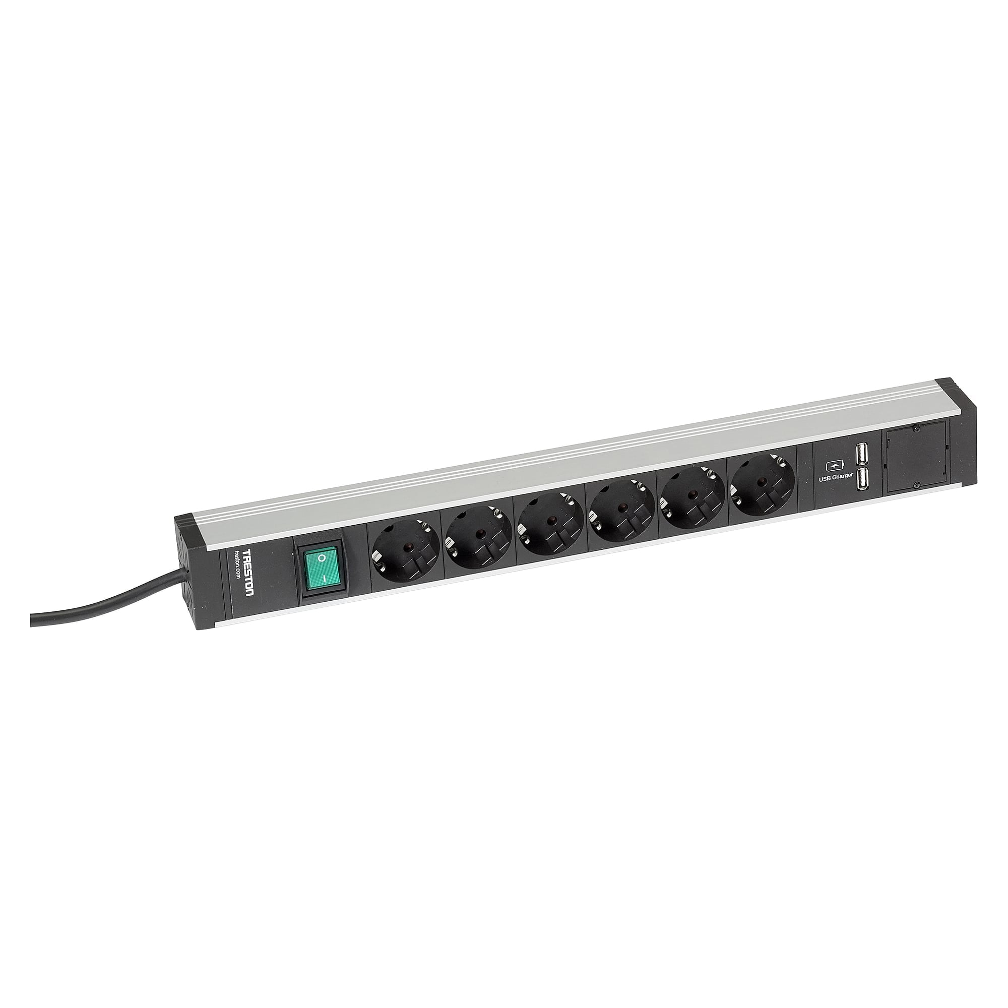 Power Rail 468 with 6 Schuko Sockets, Switch and 2x USB - Treston TPR4-001