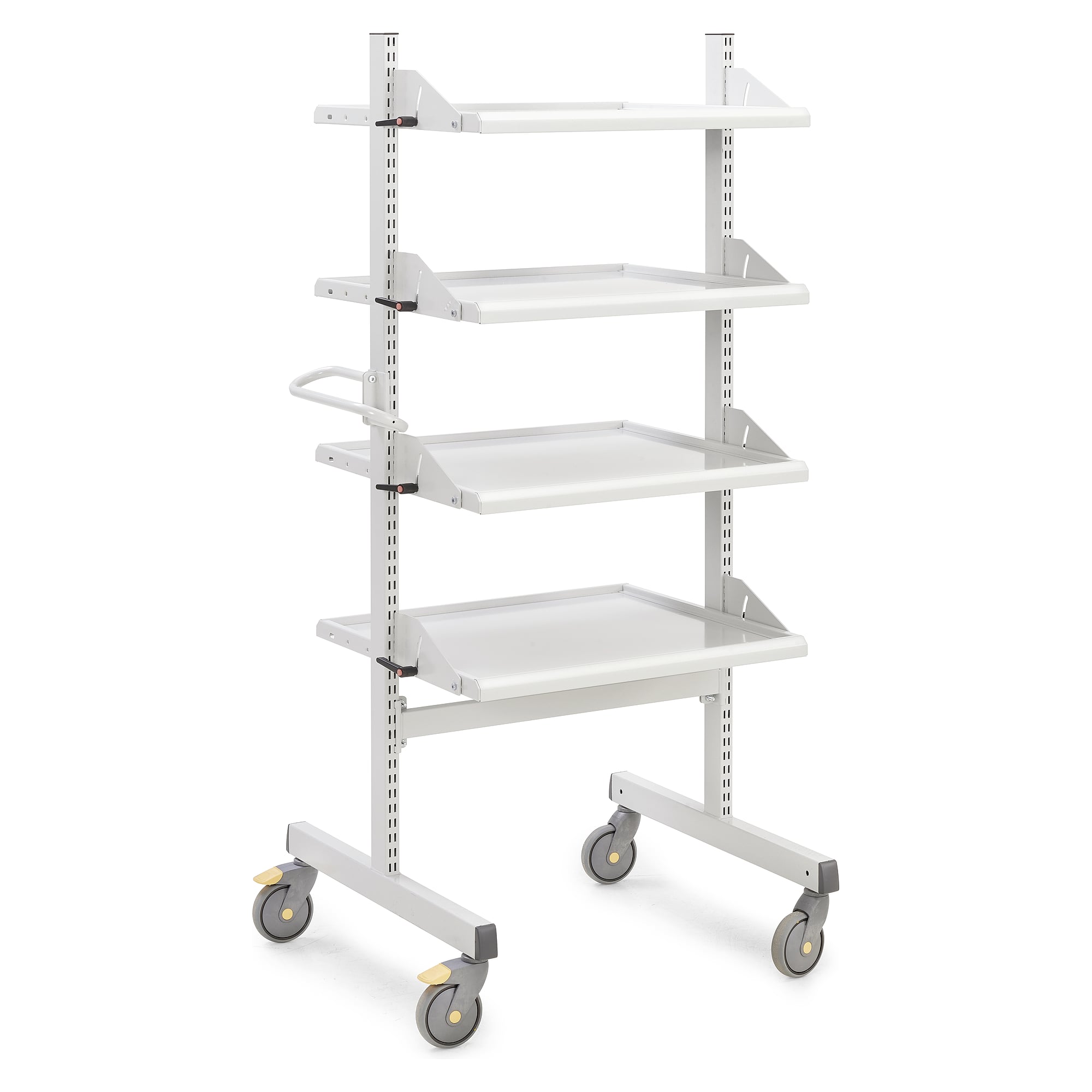 Chariot multifonction industriel M900 haut, 4 tablettes acier réglables, ESD, 943 x 760 x 1790 mm - Treston TMTH9-002-49