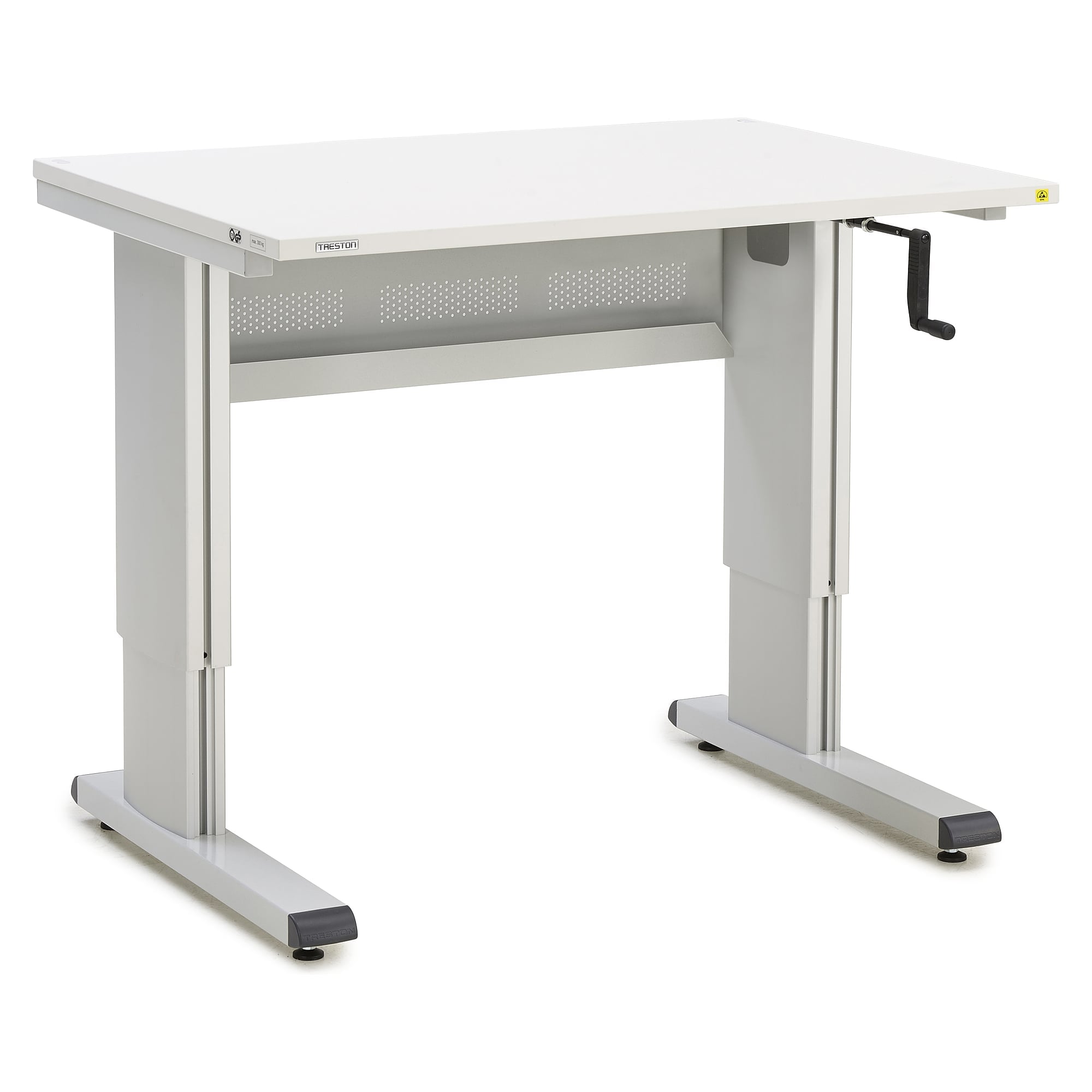 ESD-Arbeitstisch mit Kurbelverstellung und Kabelwanne, 1073x800 mm - Treston WB811 C ESD
